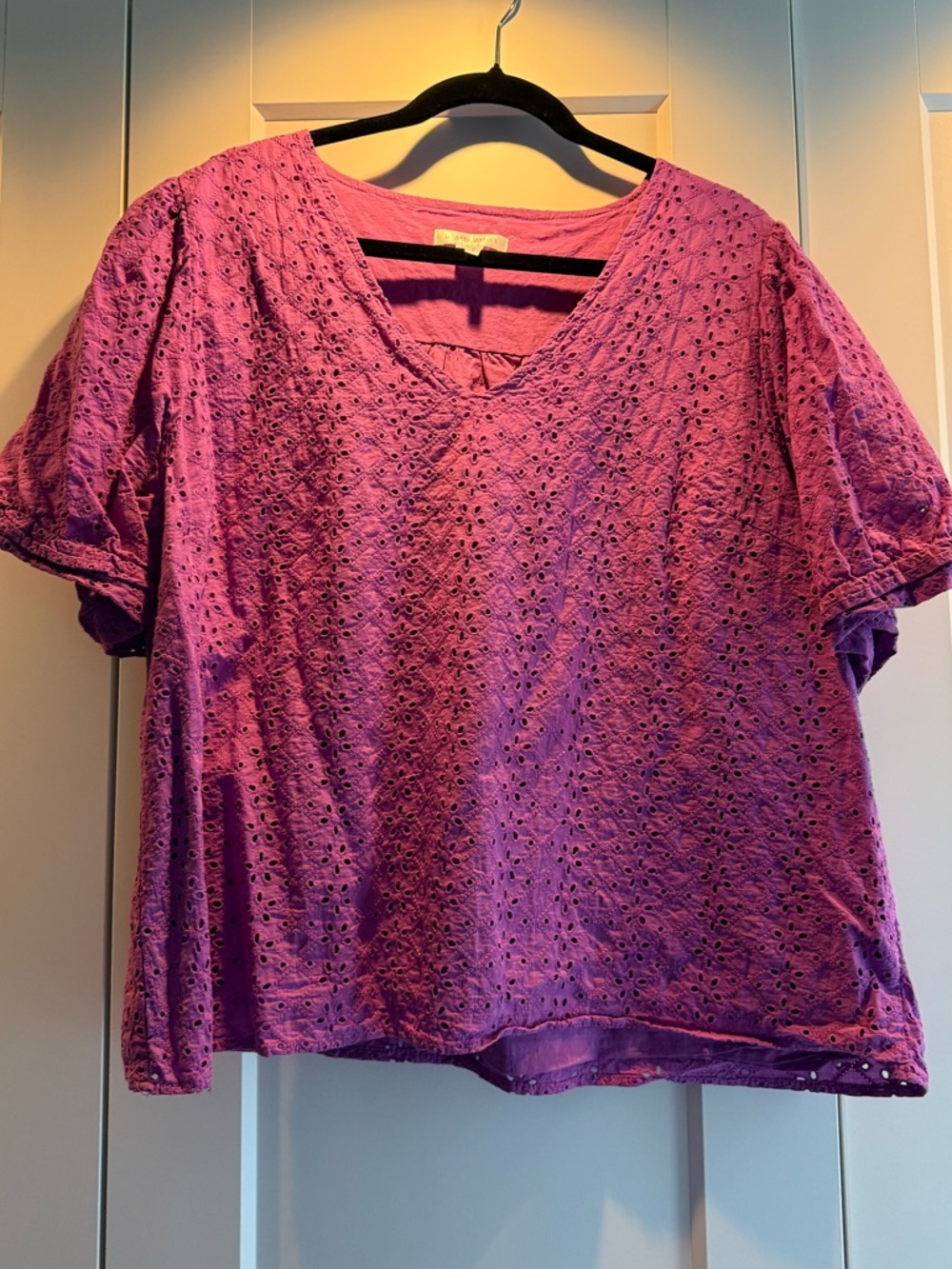 Draper James 100% Cotton Eyelet V-Neck Top in purple